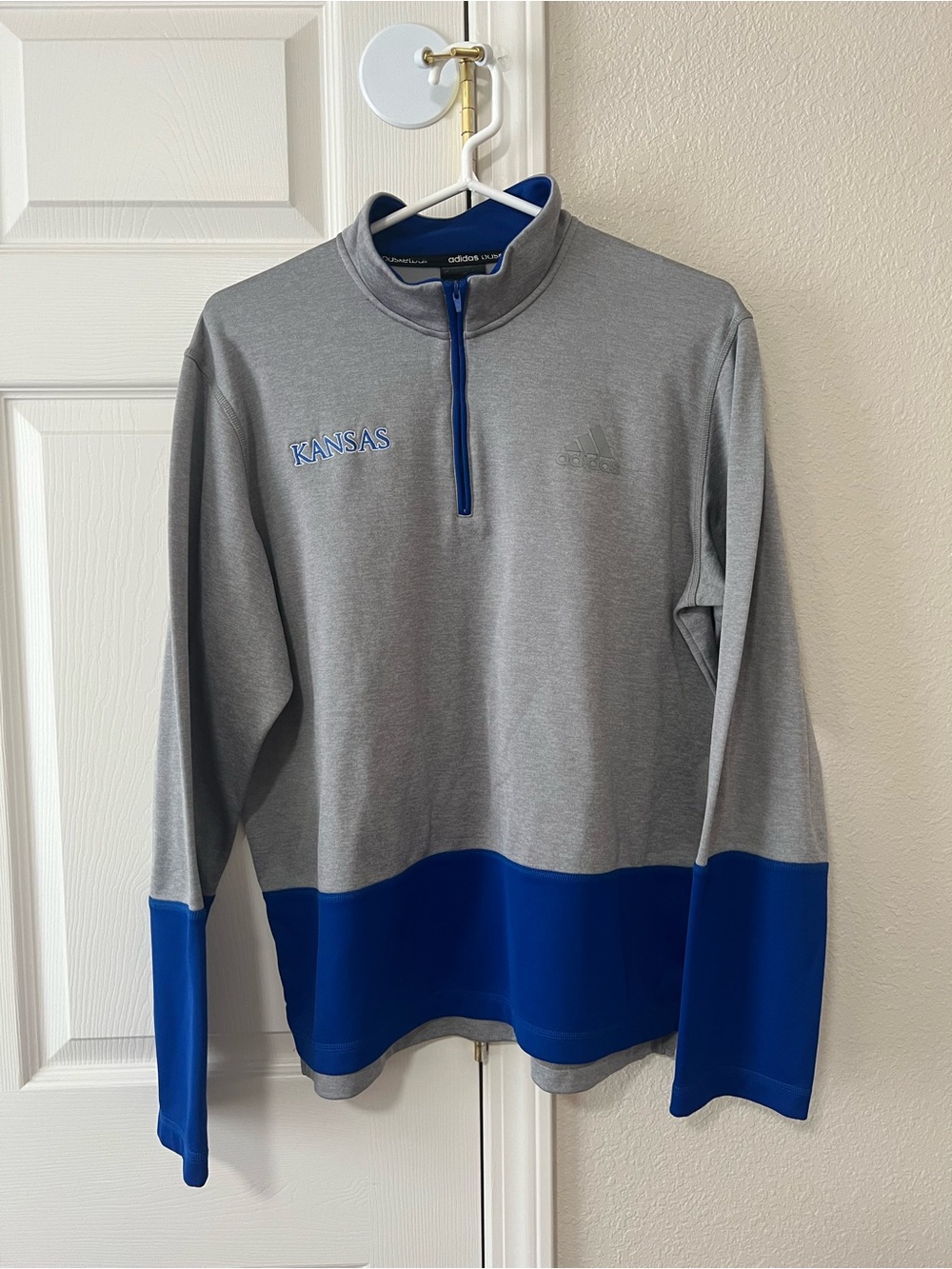 Adidas Kansas Jayhawks Quarter Zip Pullover Gray Blue Dual Threat Men’s Medium